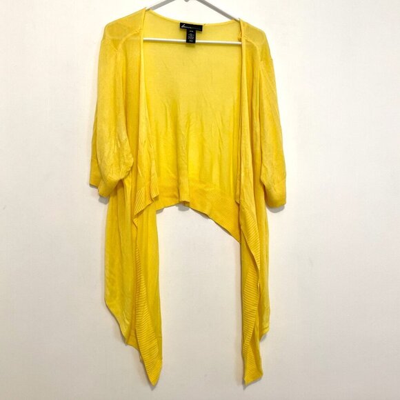 LANE BRYANT Plus Size Bright Yellow Open Drape Front Waterfall Cardigan Sweater - Picture 2 of 15